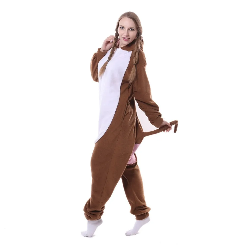 Unisex Animal Adult Monkey Papio Onesie Kigurumi Pajamas Fleece Cartoon Halloween Family Party Halloween Outfit