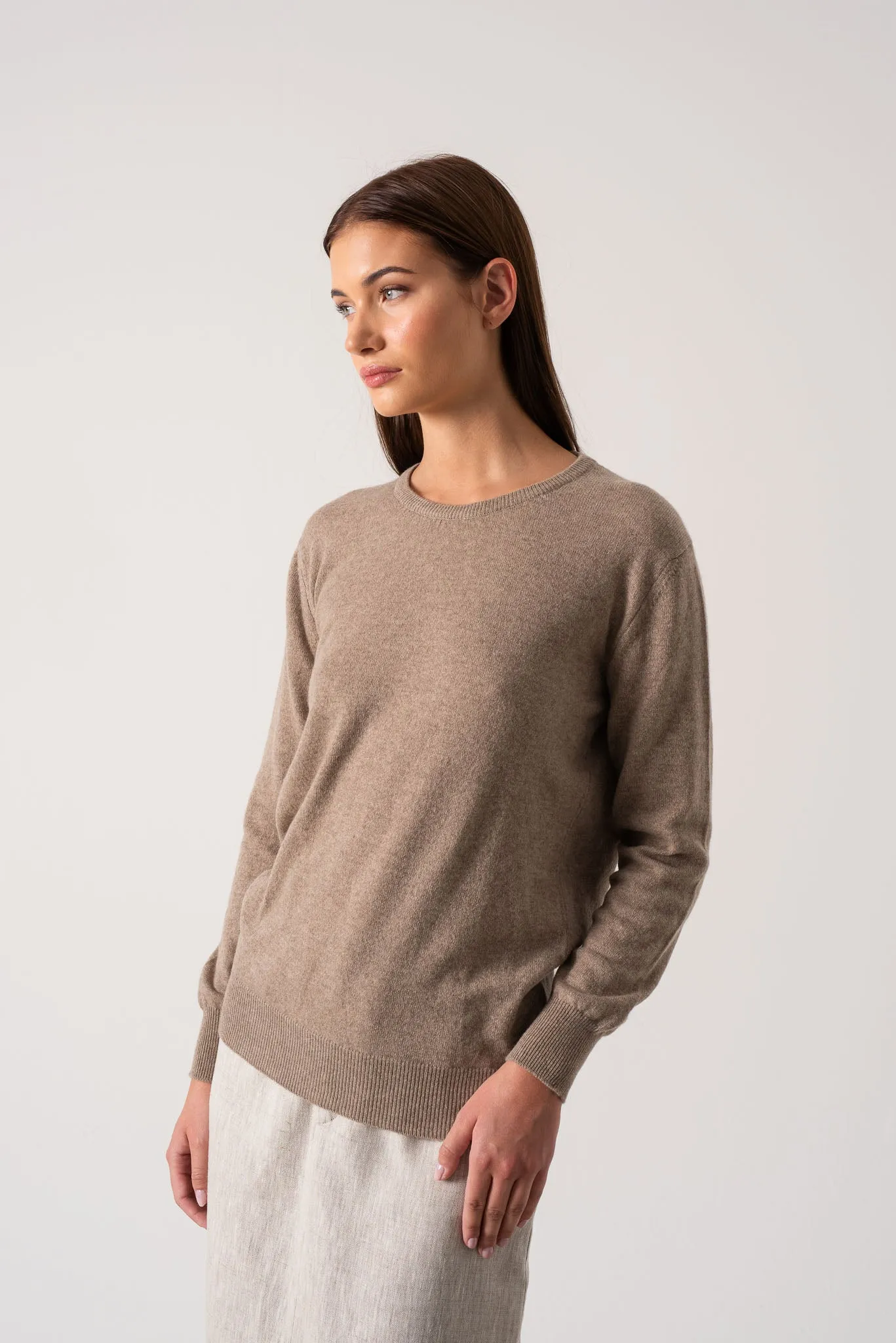 Velare Crewneck 100% Cashmere Sweater Taupe