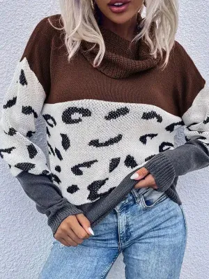 Women’s Cowl Neck Sweater With Colorblock Print