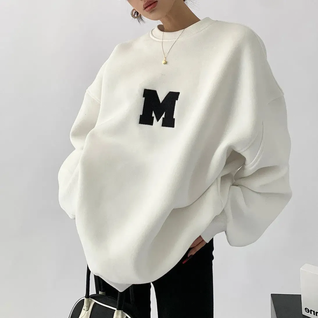 Women's Embroidered Compound Round Neck Sweatshirt Women Loose