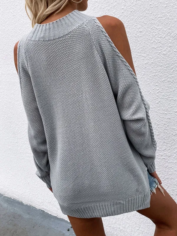 Women's Long Sleeve Thick Knitted Round Neck Twist Rope Sweater