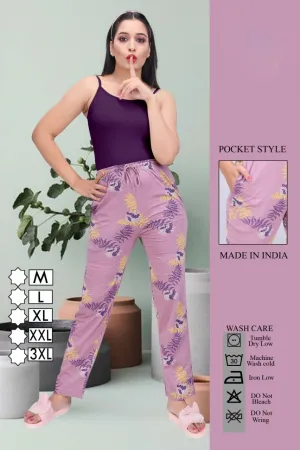 Women's Regular Fit Cotton Printed Purple Pajamas